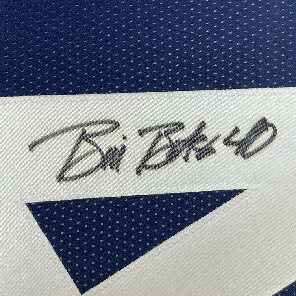 Bill Bates signed Dallas Cowboys Thanksgiving Day football jersey framed 35x39 display PSA DNA COA close up signature