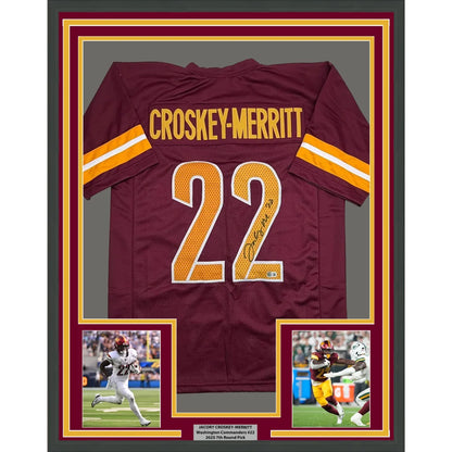 Framed Autographed Bill Jacory Croskey-Merritt 35x39 Washington Burgundy Football Jersey Beckett BAS COA | Hall of Fame Sports Memorabilia | vintageantiquesgifts.com