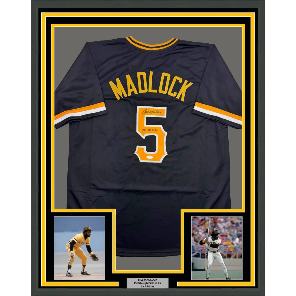 Framed Autographed Bill Madlock 35x39 Pittsburgh Black Baseball Jersey JSA COA | Hall of Fame Sports Memorabilia | vintageantiquesgifts.com