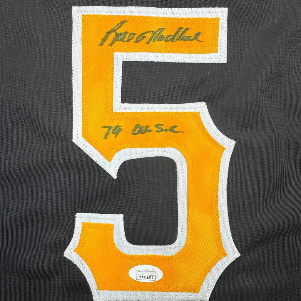 Framed Autographed Bill Madlock 35x39 Pittsburgh Black Baseball Jersey JSA COA | Certified Authentic Signed Memorabilia | vintageantiquesgifts.com