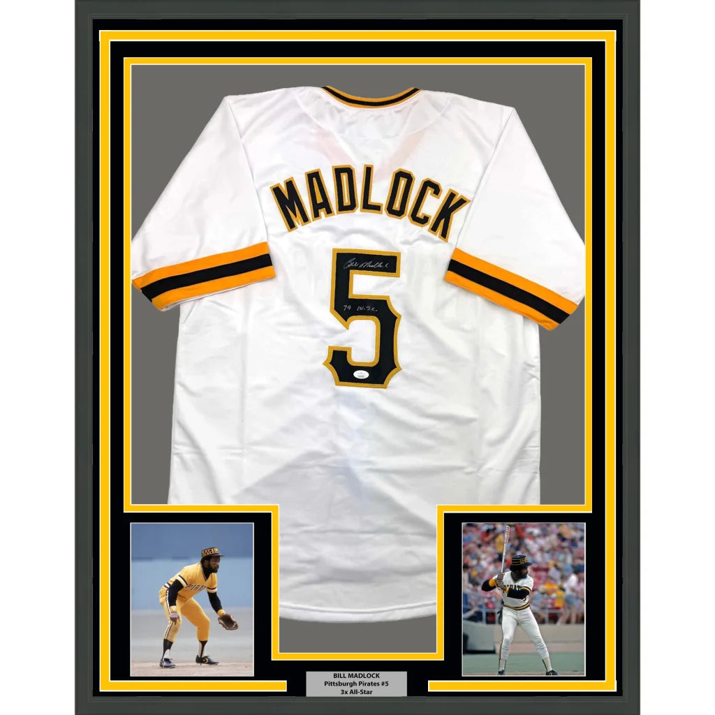 Framed Autographed Bill Madlock 35x39 Pittsburgh White Baseball Jersey JSA COA | Hall of Fame Sports Memorabilia | vintageantiquesgifts.com