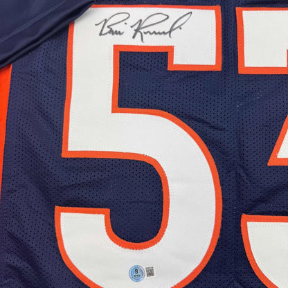 Framed autographed Bill Romanowski Denver Broncos navy blue jersey with number 5