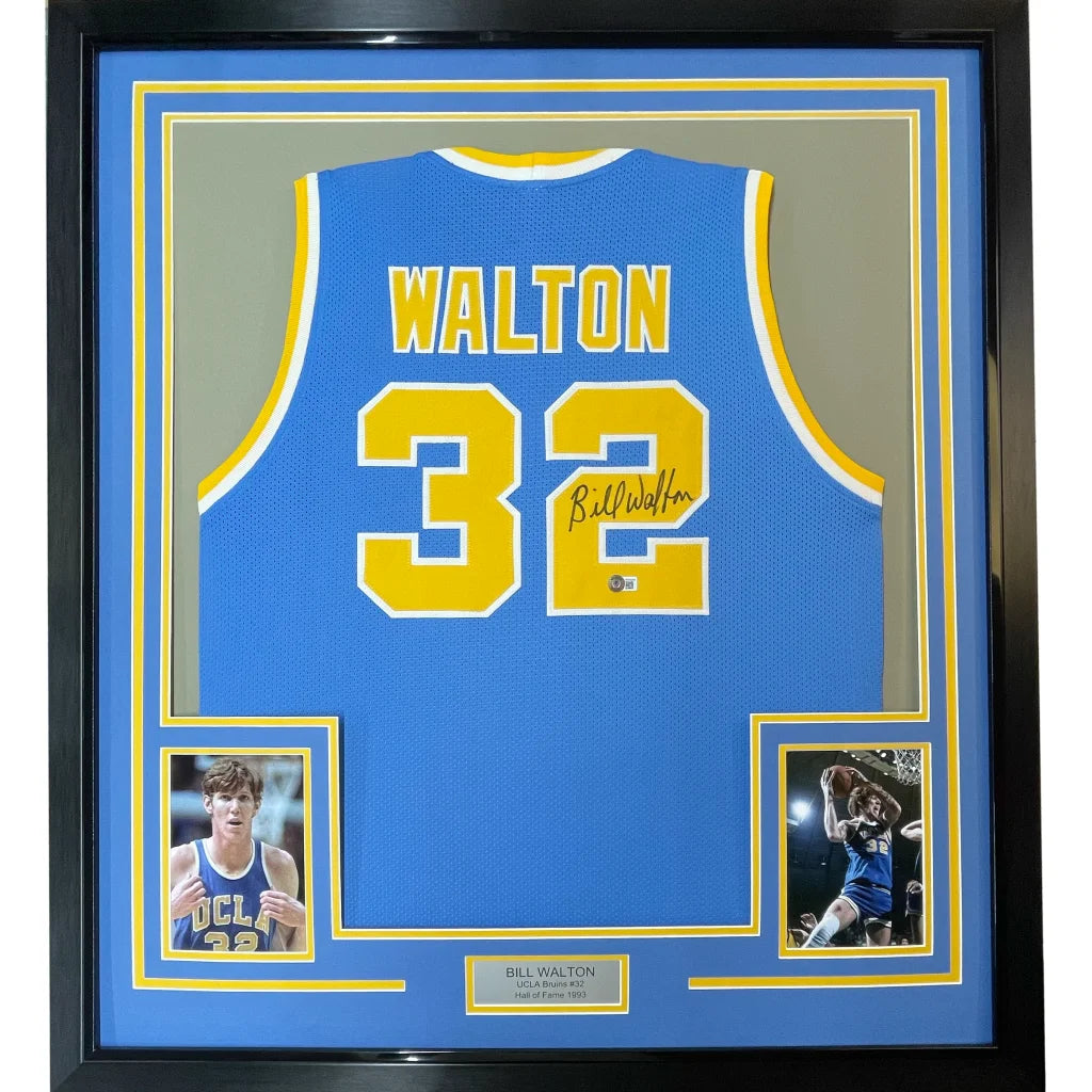 Framed autographed Bill Walton UCLA blue jersey number 32 JSA COA
