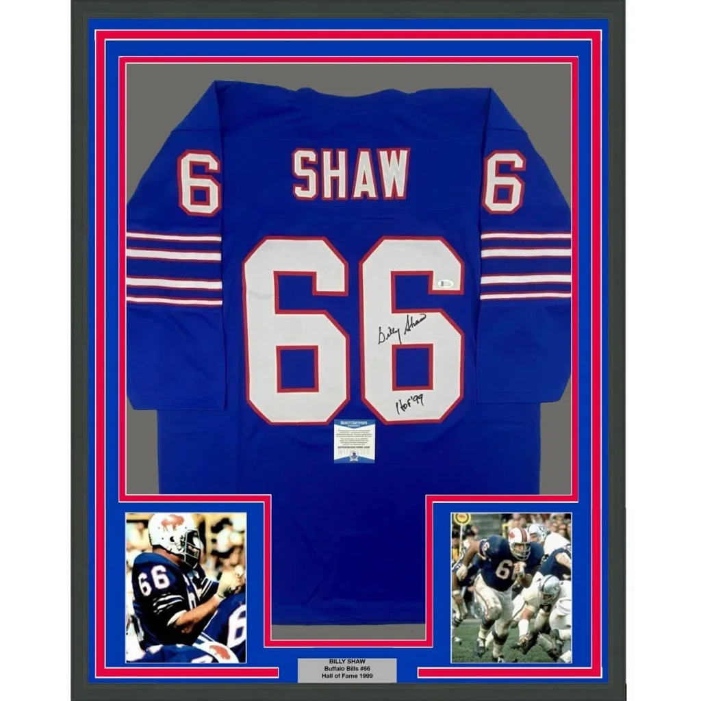 Professionally framed Billy Shaw HOF jersey with Beckett BAS COA and player photos