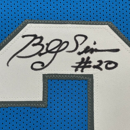 Framed Autographed Billy Sims 80 ROY 35x39 Detroit Blue Football Jersey JSA COA | Certified Authentic Signed Memorabilia | vintageantiquesgifts.com