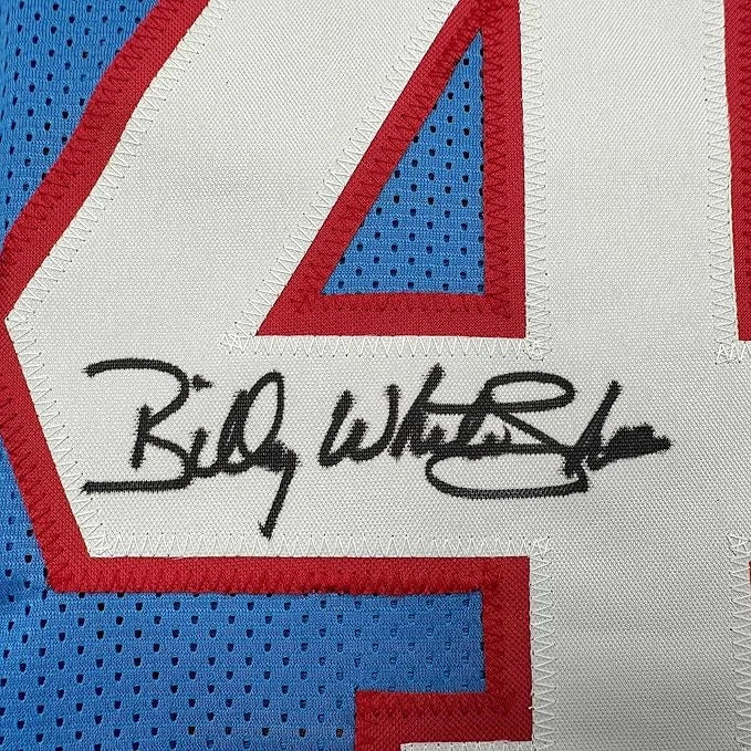 Framed Autographed Billy White Shoes Johnson 35x39 Tennessee Retro Light Blue Football Jersey JSA COA | Certified Authentic Signed Memorabilia | vintageantiquesgifts.com