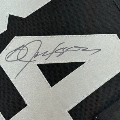 Framed Autographed Bo Jackson 35x39 Oakland Black Football Jersey JSA COA | Certified Authentic Signed Memorabilia | vintageantiquesgifts.com