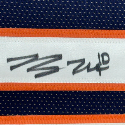 Framed autographed bo nix denver blue football jersey with white label black signature orange navy mesh border
