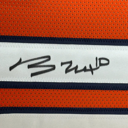 Orange Bo Nix signed sports jersey with black embroidered signature in premium frame