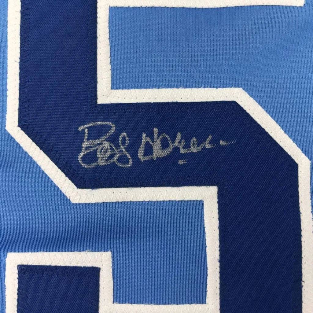 Framed Autographed Bob Horner 35x39 Atlanta Light Blue Baseball Jersey JSA COA | Certified Authentic Signed Memorabilia | vintageantiquesgifts.com