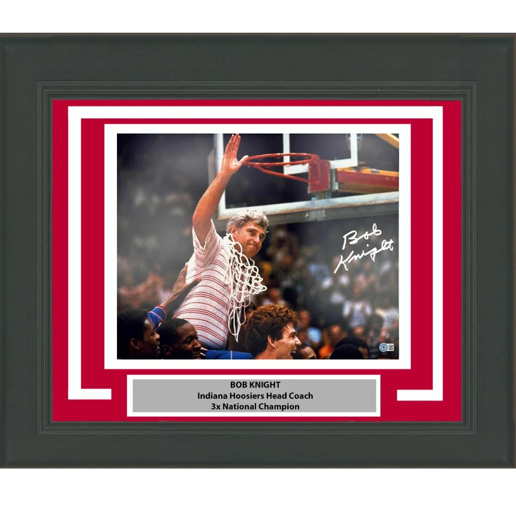 Framed Autographed Bobby Bob Knight Net Indiana Hoosiers 16x20 College Basketball Photo Beckett BAS COA | Hall of Fame Sports Memorabilia | vintageantiquesgifts.com