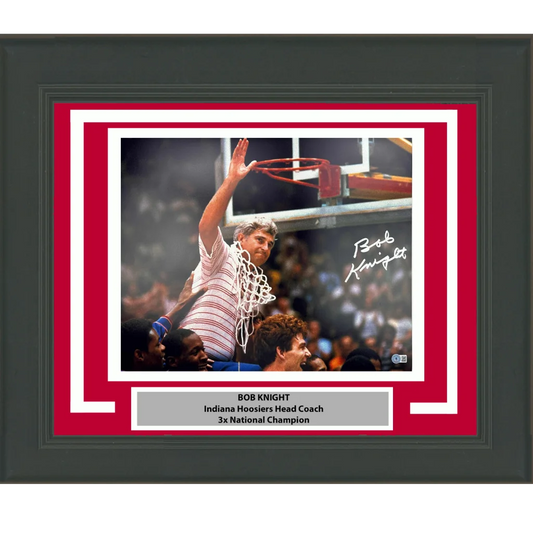 Framed Autographed Bobby Bob Knight Net Indiana Hoosiers 16x20 College Basketball Photo Beckett BAS COA | Hall of Fame Sports Memorabilia | vintageantiquesgifts.com