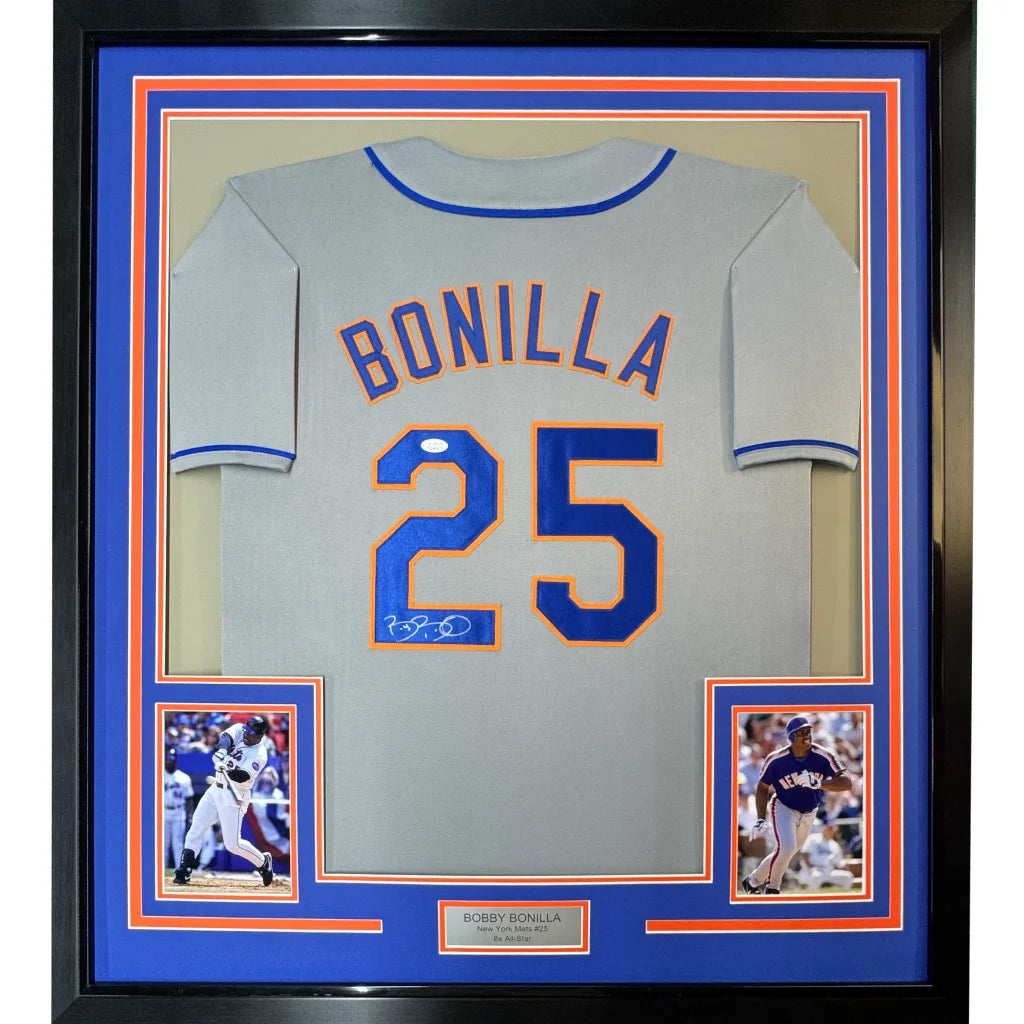 Framed Autographed Bobby Bonilla 35x39 New York Grey Baseball Jersey JSA COA | Hall of Fame Sports Memorabilia | vintageantiquesgifts.com