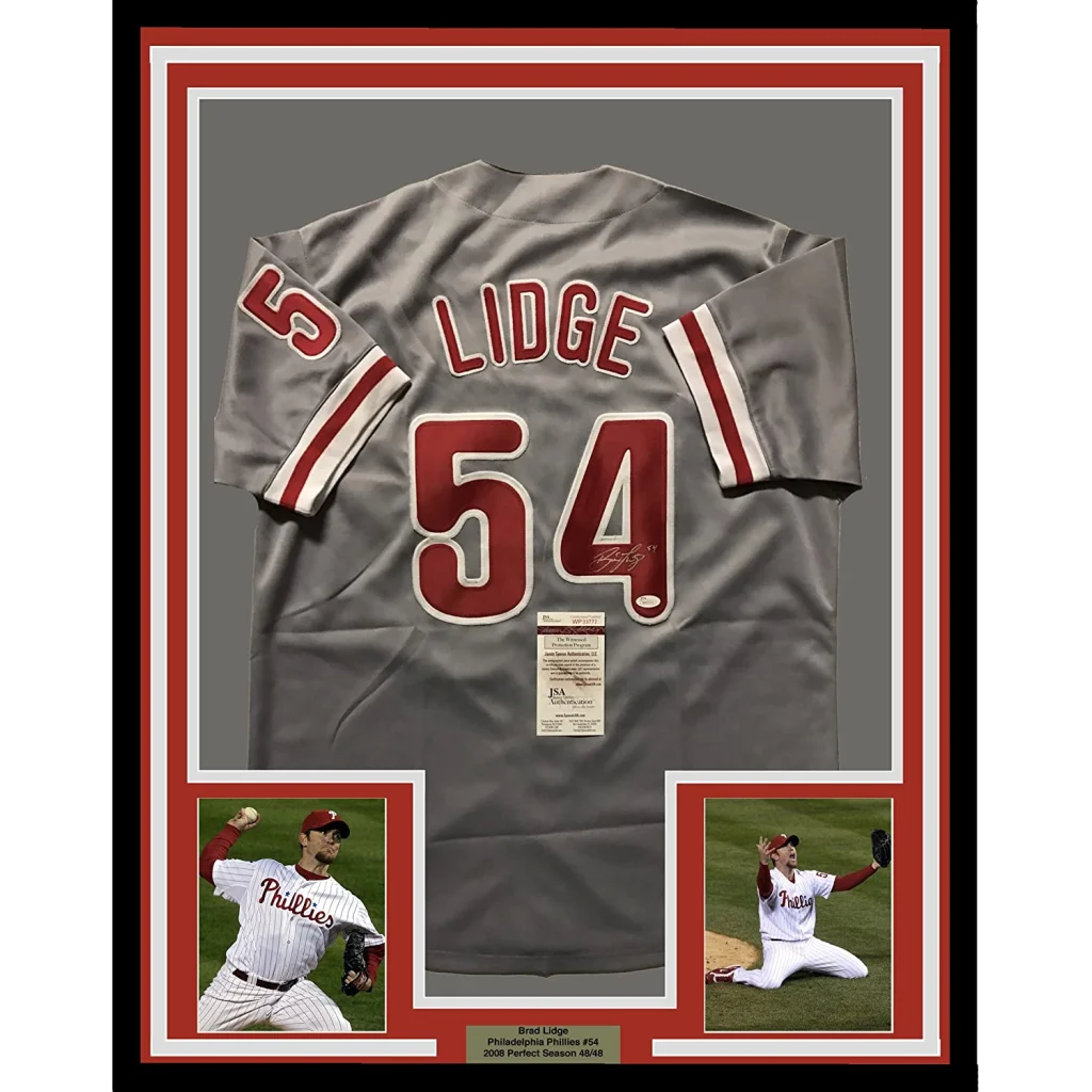 Autographed Philadelphia Phillies Brad Lidge jersey with player photos and authentication