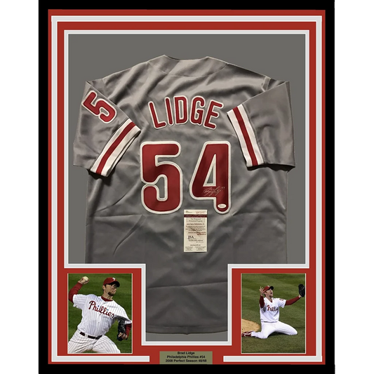 Autographed Philadelphia Phillies Brad Lidge jersey with player photos and authentication