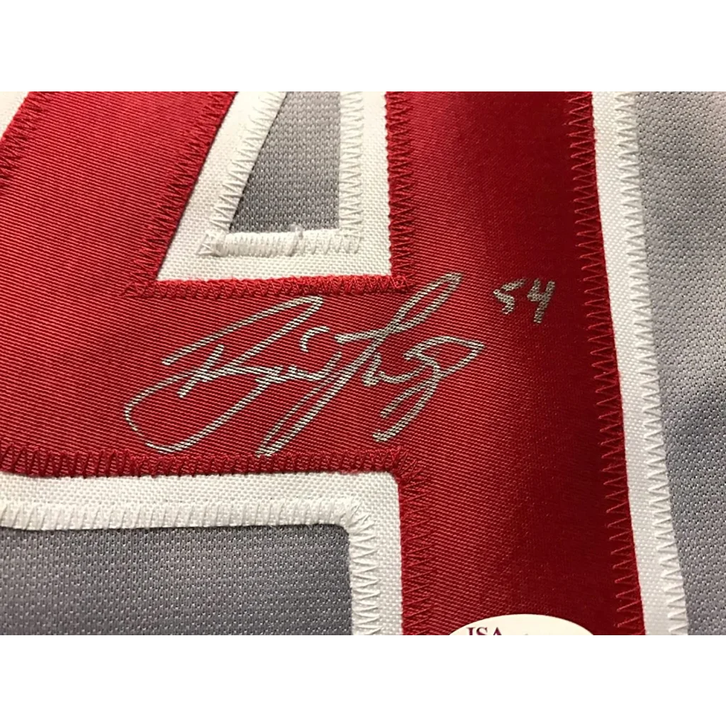 Autographed Red and White Phillies Jersey with embroidered numbers for your man cave