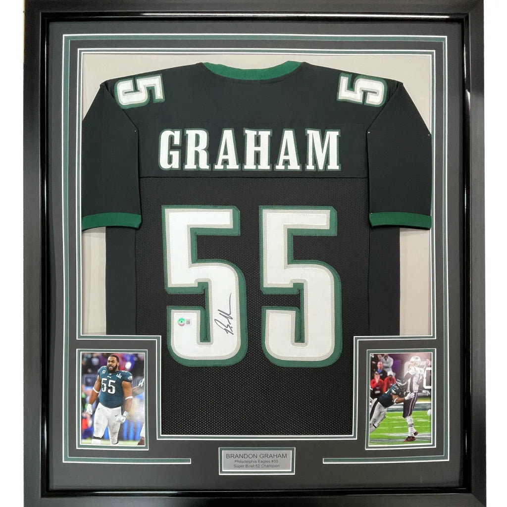 Professionally framed Brandon Graham Eagles jersey for your man cave display