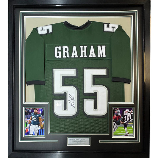 Framed autographed Brandon Graham Philadelphia Eagles green jersey back, JSA COA