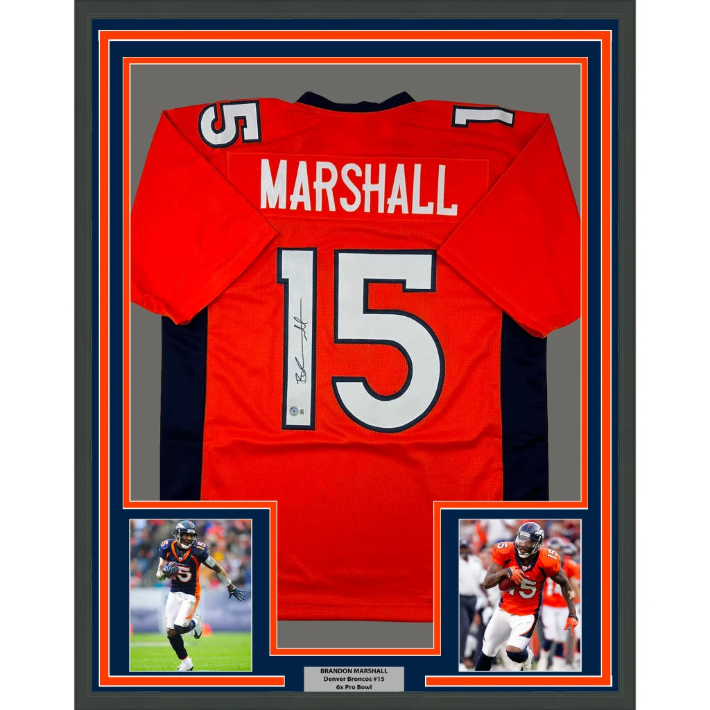 Framed Denver Orange Brandon Marshall jersey for your man cave with player photos