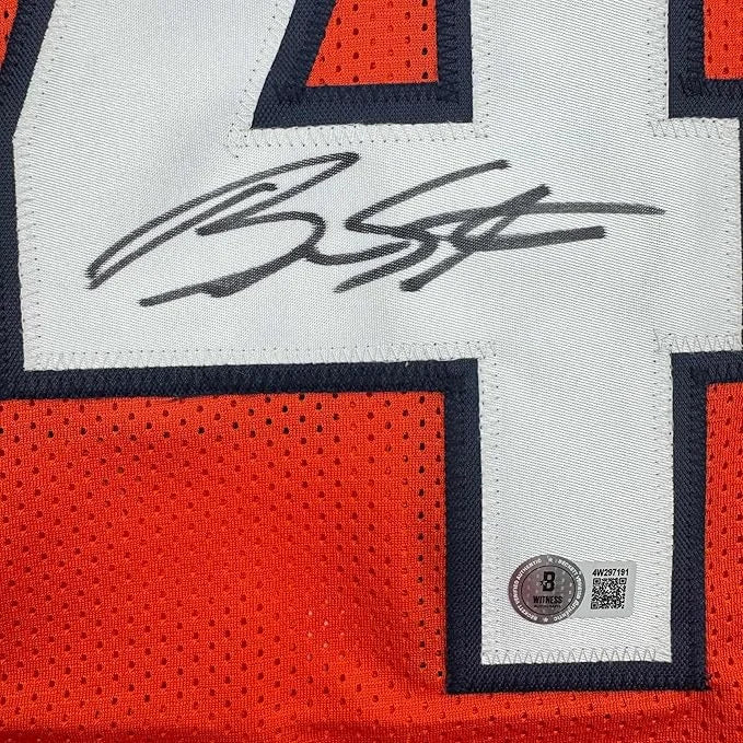 Framed Autographed Brandon Stokley 35x39 Denver Orange Football Jersey Beckett BAS COA | Certified Authentic Signed Memorabilia | vintageantiquesgifts.com