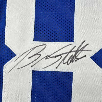 Autographed Blue NFL Jersey with Photos Ready to Display featuring a blue and white mesh design
