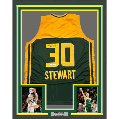 Framed autographed Breanna Stewart Seattle Storm green jersey, number 30