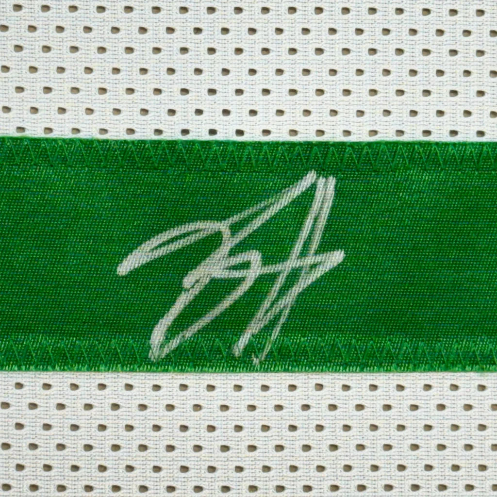 Framed Autographed Breece Hall 35x39 New York White Football Jersey JSA COA | Certified Authentic Signed Memorabilia | vintageantiquesgifts.com