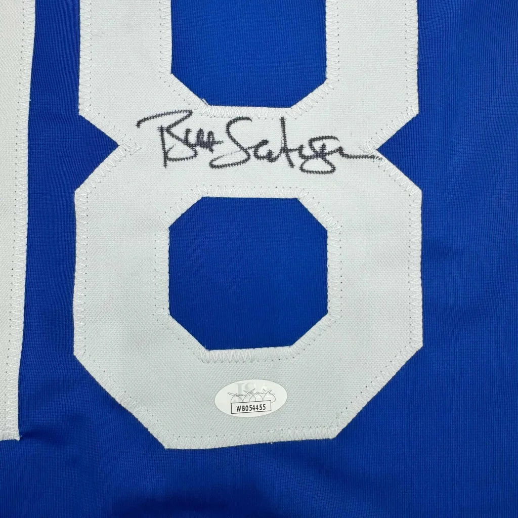 Framed autographed blue Kansas City Royals jersey with Brett Favre signature