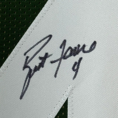Framed Autographed Brett Favre 35x39 Green Bay Green Football Jersey JSA COA | Certified Authentic Signed Memorabilia | vintageantiquesgifts.com