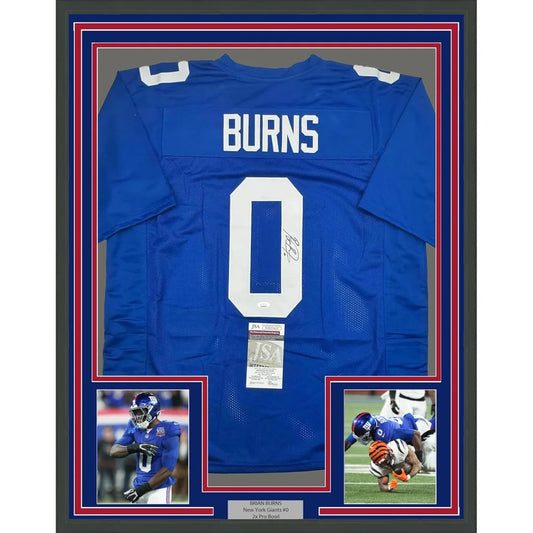 Framed York Blue Football Jersey with autographs and action photos for your man cave