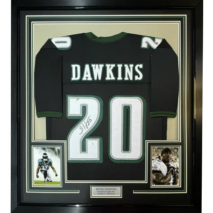 Framed Brian Dawkins signed Eagles jersey with photos, a must-have for fans
