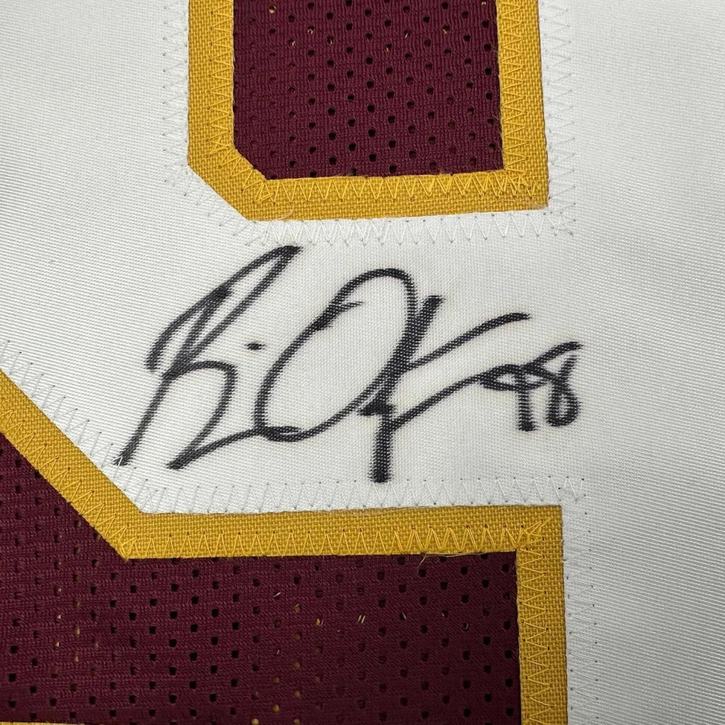 Framed Autographed Brian Orakpo 35x39 Washington Burgundy Football Jersey JSA COA | Certified Authentic Signed Memorabilia | vintageantiquesgifts.com