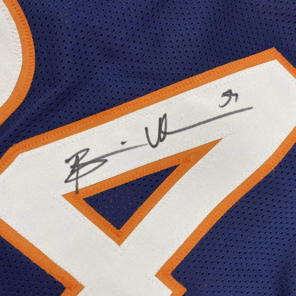 Framed autographed Brian Urlacher Chicago Bears blue jersey back with number 7