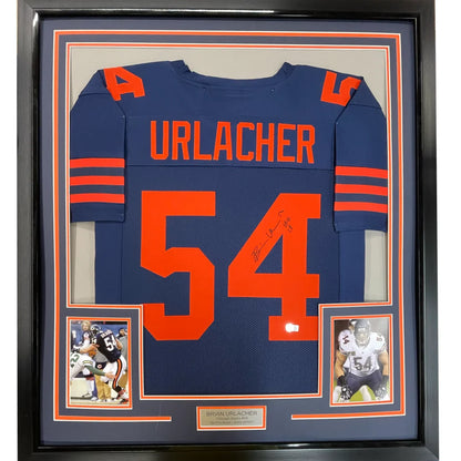 Framed autographed Brian Urlacher Chicago Bears navy blue jersey #54