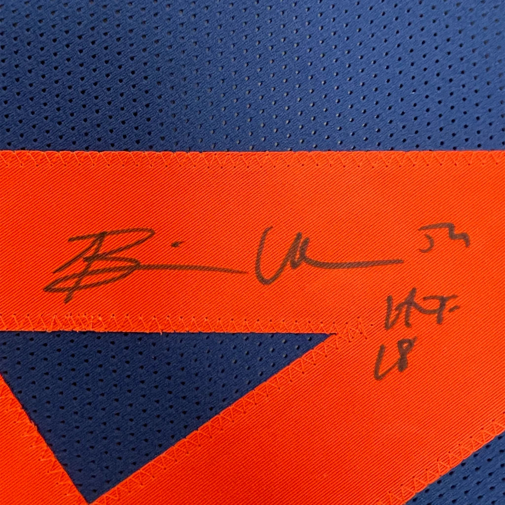 Framed autographed Brian Urlacher Chicago Bears blue retro jersey