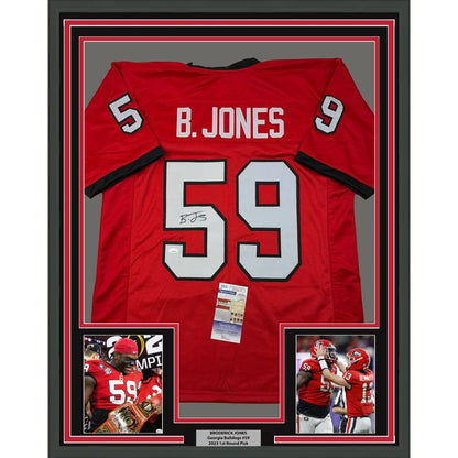 Framed Autographed Broderick Jones 35x39 Georgia Red College Football Jersey JSA COA | Hall of Fame Sports Memorabilia | vintageantiquesgifts.com