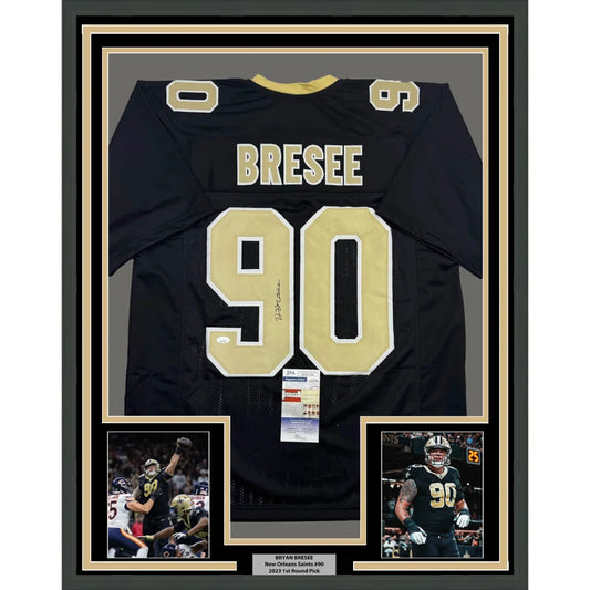Framed Autographed Bryan Bresee 35x39 New Orleans Black Football Jersey JSA COA | Hall of Fame Sports Memorabilia | vintageantiquesgifts.com