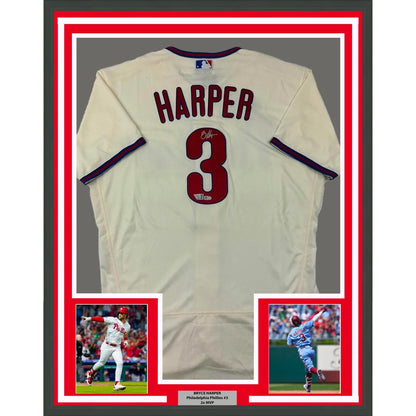 Framed Autographed Bryce Harper 35x39 Philadelphia Phillies Cream Authentic Baseball Jersey Fanatics & MLB COA | Hall of Fame Sports Memorabilia | vintageantiquesgifts.com