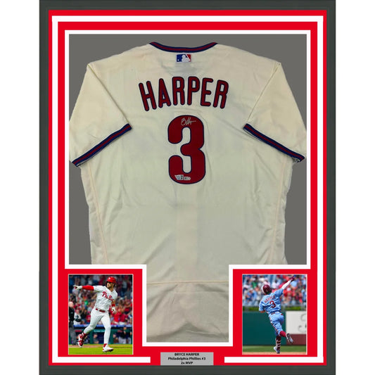 Framed Autographed Bryce Harper 35x39 Philadelphia Phillies Cream Authentic Baseball Jersey Fanatics & MLB COA | Hall of Fame Sports Memorabilia | vintageantiquesgifts.com