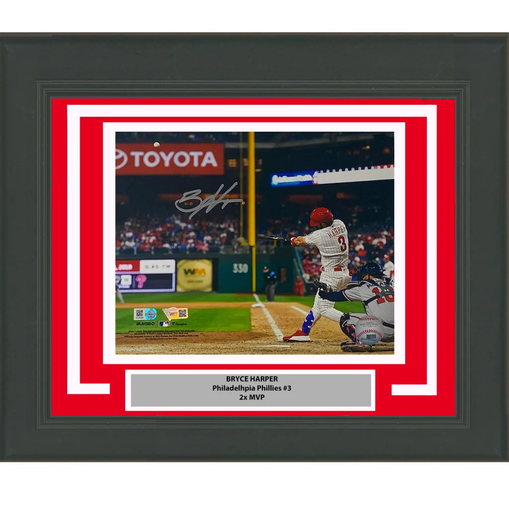 Signed black-framed Bryce Harper Phillies 8x10 photo with Fanatics COA
