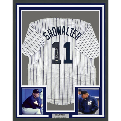 Framed Autographed Buck Showalter 35x39 New York Pinstripe Baseball Jersey MLB COA | Hall of Fame Sports Memorabilia | vintageantiquesgifts.com