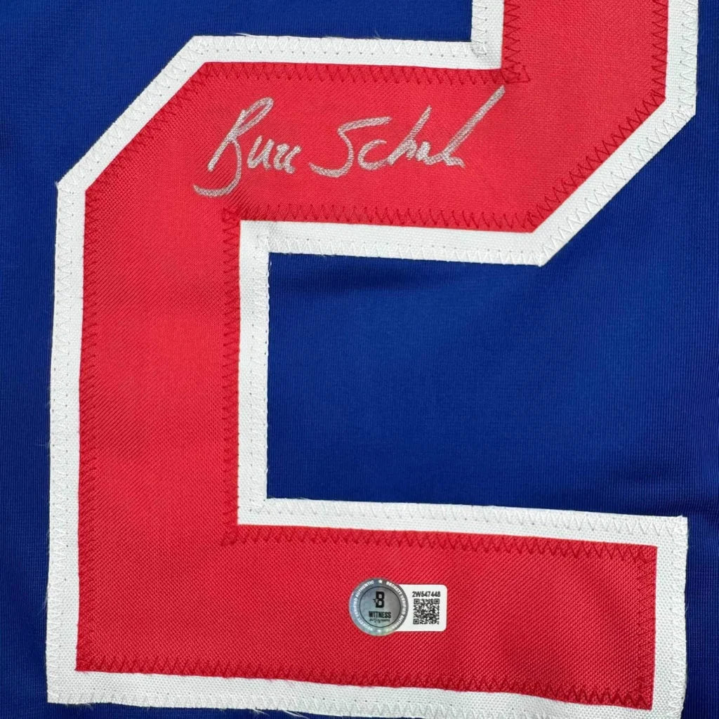 Autographed blue and red professional sports league jersey collectible for sports fans