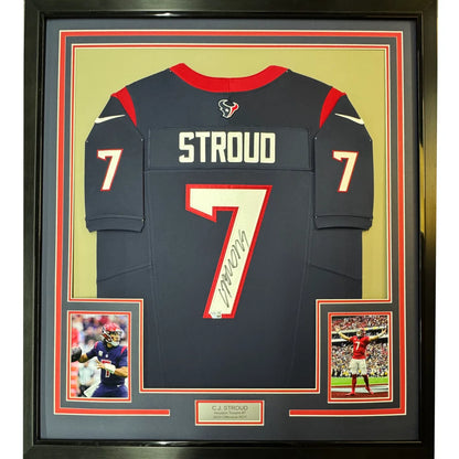 Framed C.J. Stroud Houston Texans signed jersey with third party authentication and player photos