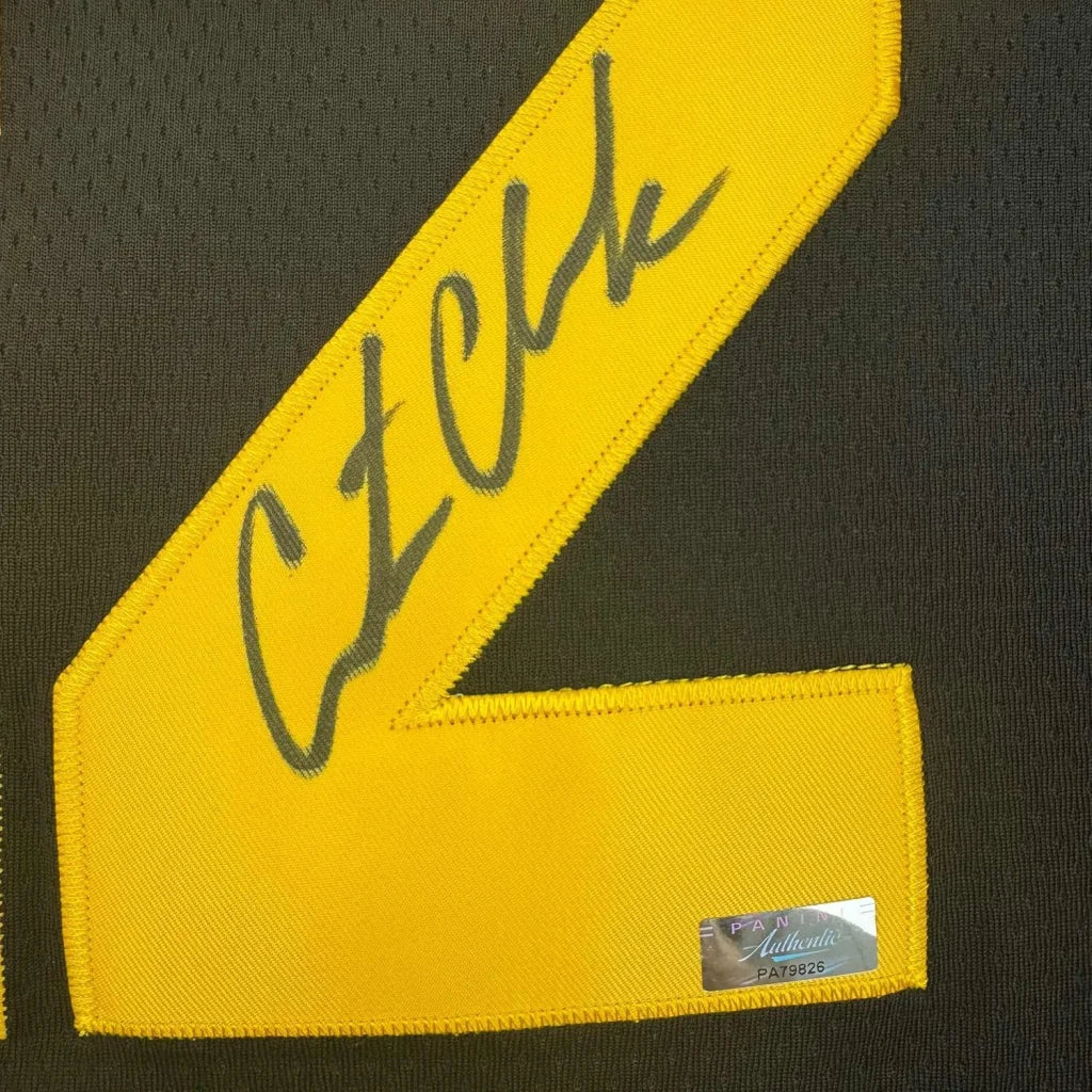 Framed Autographed Caitlin Clark 35x39 Iowa Black Basketball Jersey Panini COA | Certified Authentic Signed Memorabilia | vintageantiquesgifts.com
