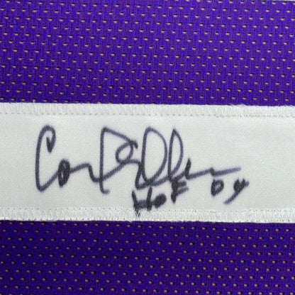 Framed Carl Eller signed purple mesh jersey with white stripe