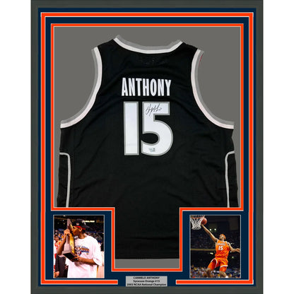 Framed Anthony basketball jersey with number 15 and two inset photos for display