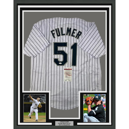 Framed Autographed Carson Fulmer 35x39 Chicago Pinstripe Baseball Jersey JSA COA | Hall of Fame Sports Memorabilia | vintageantiquesgifts.com
