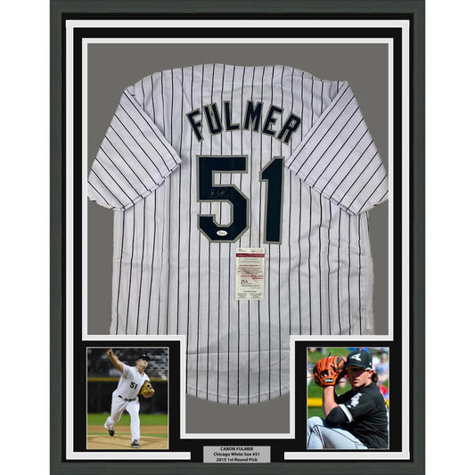 Framed Autographed Carson Fulmer 35x39 Chicago Pinstripe Baseball Jersey JSA COA | Hall of Fame Sports Memorabilia | vintageantiquesgifts.com