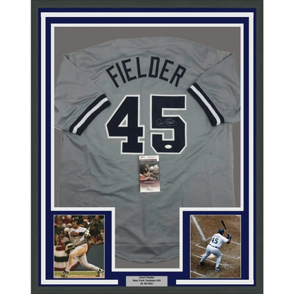 Framed Autographed Cecil Fielder 35x39 New York Grey Baseball Jersey JSA COA | Hall of Fame Sports Memorabilia | vintageantiquesgifts.com