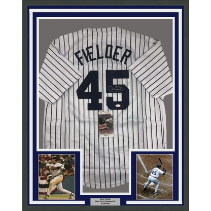 Framed Autographed Cecil Fielder 35x39 New York Pinstripe Baseball Jersey JSA COA | Hall of Fame Sports Memorabilia | vintageantiquesgifts.com